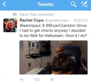 Aaron Paul's retweet of Rachel's post. Image courtesy of Twitter and Aaron Paul.