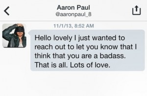 Aaron Paul's Direct Message to Rachel. Image courtesy of Twitter and Rachel Cope.