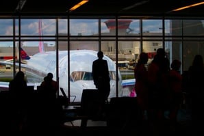 An airplane at an airport.