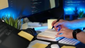 A computer with code on it.