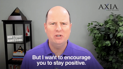 Jason Mudd asking the viewer to stay positive while doing PR.