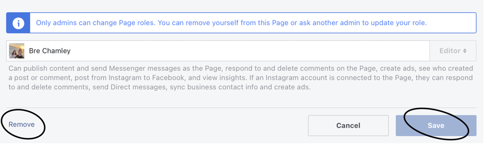 Removing a social media manager from a Facebook page image example 1.