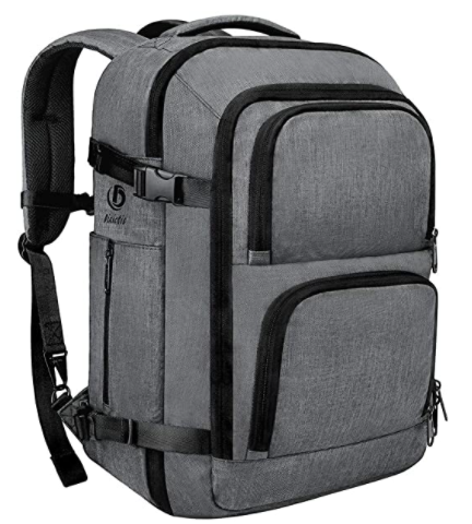 A gray travel size backpack